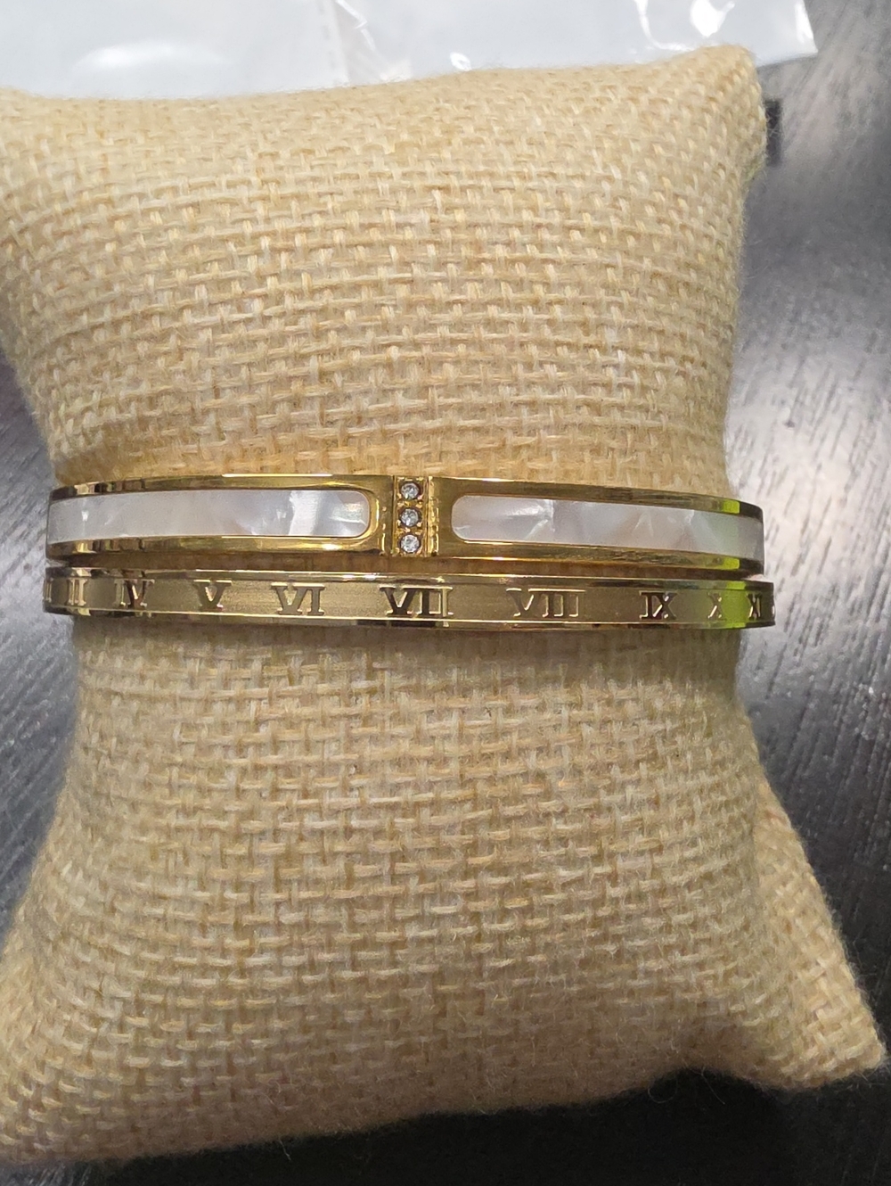 Gold-Tone Roman Numeral Bangle with Mother-of-Pearl Accent